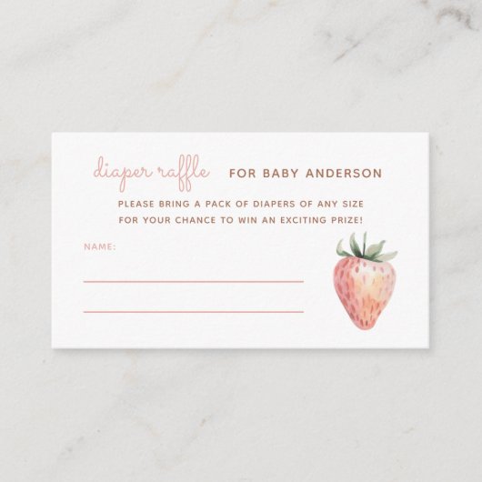 水彩色いちご赤ちゃんシャワーおむつラッフル エンクロージャーカード (正面)
