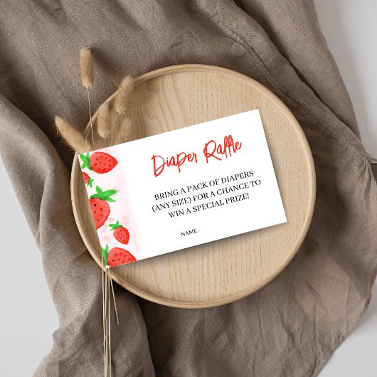 水彩色いちご赤ちゃんシャワーおむつラッフル エンクロージャーカード