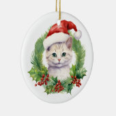 水彩色かわいいサンタハットのクリスマス猫 セラミックオーナメント (右)