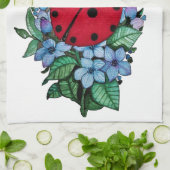 水彩色かわいいラディバードと青い野生の花 キッチンタオル (折り畳み)