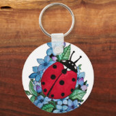 水彩色かわいいラディバードと青い野生の花 キーホルダー (正面)