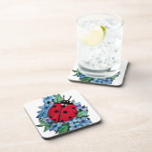 水彩色かわいいラディバードと青い野生の花 コースター (右側)