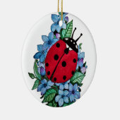 水彩色かわいいラディバードと青い野生の花 セラミックオーナメント (右)