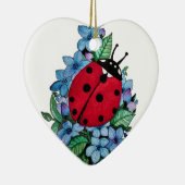 水彩色かわいいラディバードと青い野生の花 セラミックオーナメント (右)