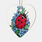 水彩色かわいいラディバードと青い野生の花 セラミックオーナメント (左)