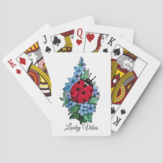 水彩色かわいいラディバードと青い野生の花 トランプ (裏面)
