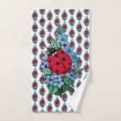 水彩色かわいいラディバードと青い野生の花 バスタオルセット (ハンドタオル)