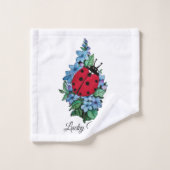 水彩色かわいいラディバードと青い野生の花 バスタオルセット (ウォッシュタオル)