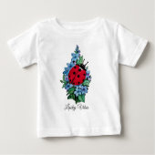 水彩色かわいいラディバードと青い野生の花 ベビーTシャツ (正面)
