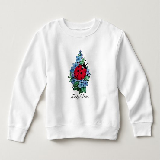 水彩色かわいいラディバードと青い野生の花 ベビーTシャツ (正面)