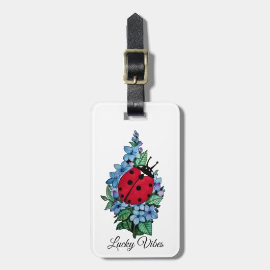 水彩色かわいいラディバードと青い野生の花 ラゲッジタグ (正面縦)