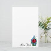 水彩色かわいいラディバードと青い野生の花 便箋 (スタンド正面)