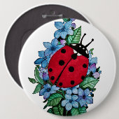 水彩色かわいいラディバードと青い野生の花 缶バッジ (正面&裏面)