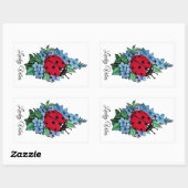 水彩色かわいいラディバードと青い野生の花 長方形シール (シート)