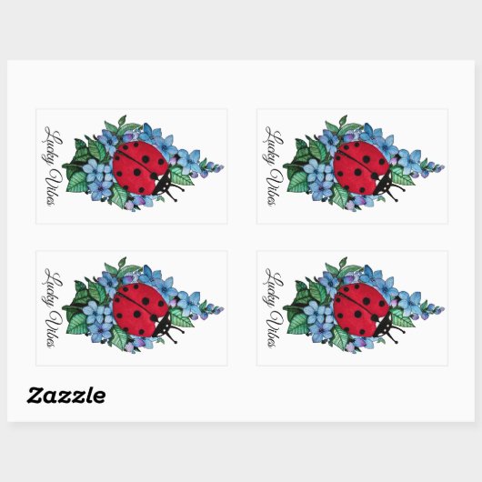 水彩色かわいいラディバードと青い野生の花 長方形シール (シート)