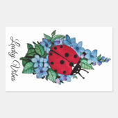 水彩色かわいいラディバードと青い野生の花 長方形シール (正面)