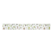 水彩色とりどりユーカリの葉の模様 サテンリボン (正面)