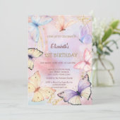 水彩色とカラフルな蝶の虹の誕生日 招待状 (スタンド正面)