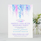 水彩色のつる植物ブルーピンク結婚式の後 招待状 (スタンド正面)