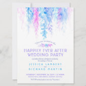 水彩色のつる植物ブルーピンク結婚式の後 招待状 (正面)