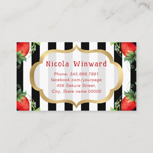 水彩色のイチゴのケーキとジャムベーカリー 名刺 (裏面)