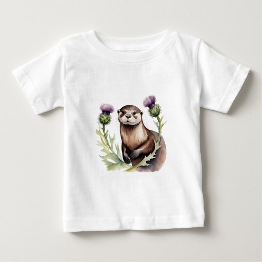 水彩色のカワウソ ベビーTシャツ (正面)