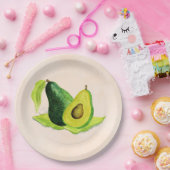 水彩色のグリーンアボカドが生き続けるフルーツ ペーパープレート (パーティー)