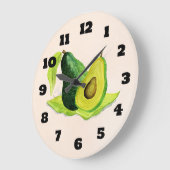 水彩色のグリーンアボカドが生き続けるフルーツ ラージ壁時計 (傾斜)