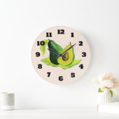 水彩色のグリーンアボカドが生き続けるフルーツ ラージ壁時計 (ホーム)