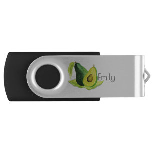 水彩色のグリーンアボカドが生き続けるフルーツ USBフラッシュドライブ