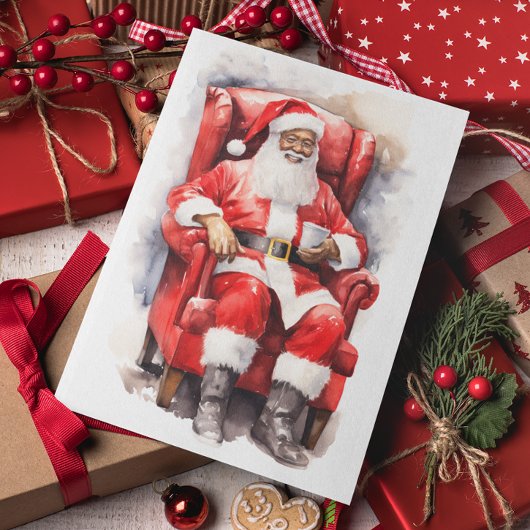 水彩色のサンタ・アフリカ・アメリカ人 シーズンカード