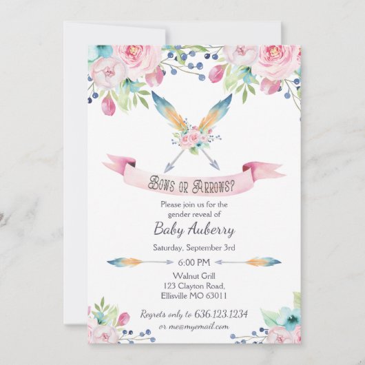 水彩色のジェンダーが弓または矢印を表示 招待状 (正面)