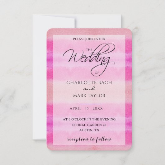 水彩色のピンク 招待状 (正面)
