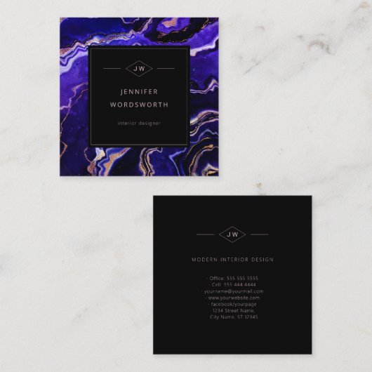 水彩色のプロフェッショナルモダンパープルアゲート スクエア名刺 (正面/裏面)