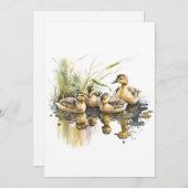 水彩色のマラードアヒル シーズンカード (正面/裏面)