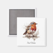 水彩色の可愛い鳥赤ロビン マグネット (正面/裏面)