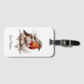 水彩色の可愛い鳥赤ロビン ラゲッジタグ (正面横)