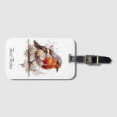 水彩色の可愛い鳥赤ロビン ラゲッジタグ (正面横)
