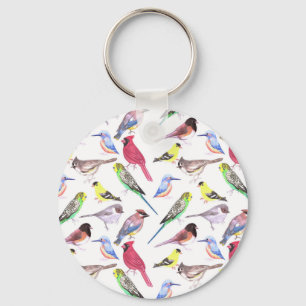 水彩色の様々な鳥 – かわいいペットの鳥 キーホルダー