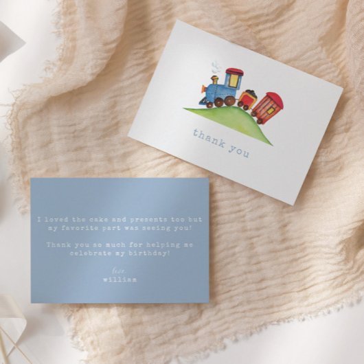 水彩色の汽車の誕生日 サンキューカード