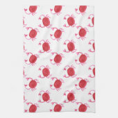 水彩色の赤いカニのビーチデザイン キッチンタオル (縦)