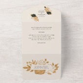 水彩色の金ゴールド結婚が一斉に現れる オールインワン招待状 (外側)