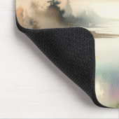 水彩色の霧の多い木や鳥 マウスパッド (コーナー)