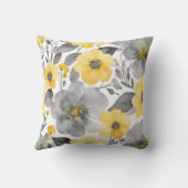 水彩色の黄色と灰色の花 クッション (裏面)