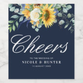 水彩色ひまわり結婚花 ワインラベル (シングルラベル)