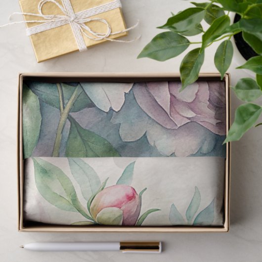 水彩色みすぼらしいシックなピンクの牡丹の花束 薄葉紙 (ギフト)