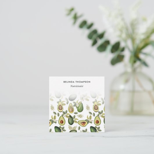 水彩色アボカド栄養士ディティシャンQRコード スクエア名刺 (スタンド正面)