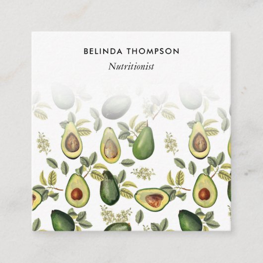 水彩色アボカド栄養士ディティシャンQRコード スクエア名刺 (正面)