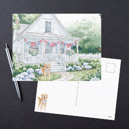 水彩色アメリカーナ愛国国コテージ シーズンポストカード