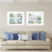 水彩色アメリカーナ愛国国コテージ ポスター